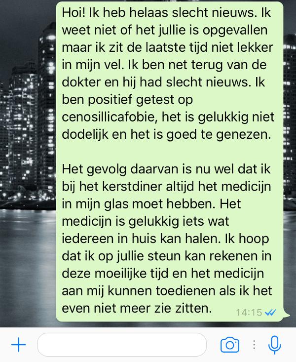 Cenosillicafobie whatsapp bericht