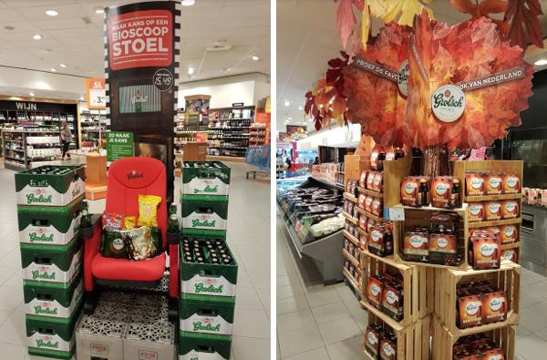 Grolsch displays in de supermarkt
