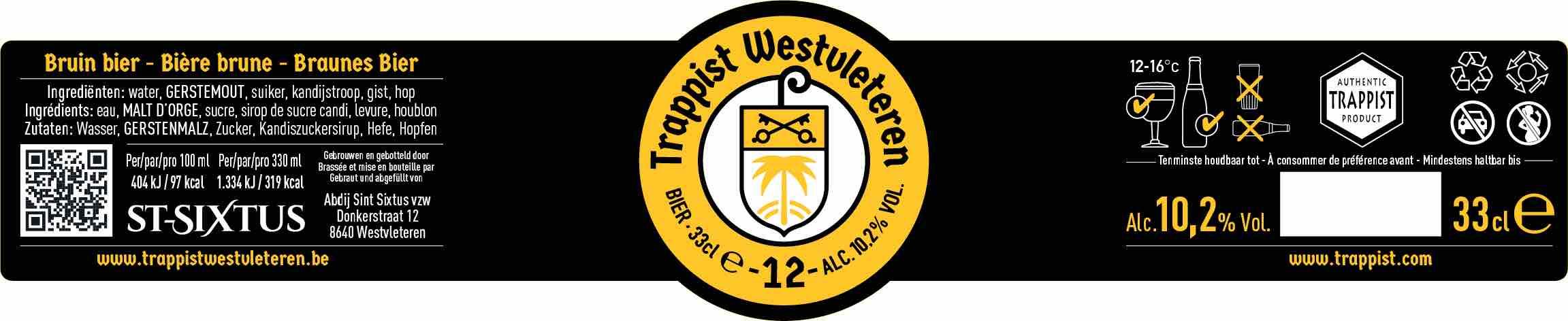 Wesvleteren 12 etiket dat in augustus 2022 werd geïntroduceerd