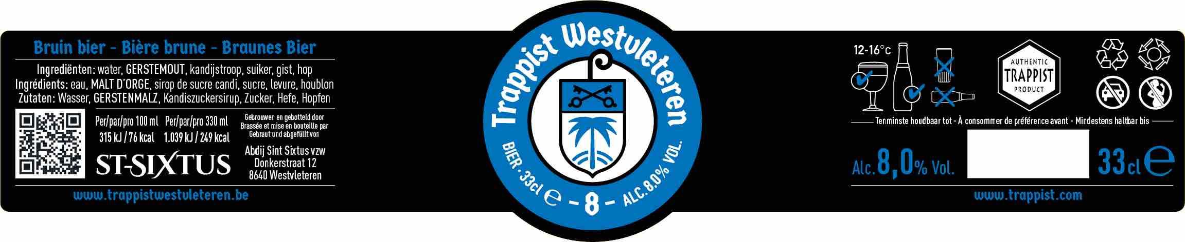 Westvleteren 8 etiket dat in augustus 2022 werd geïntroduceerd