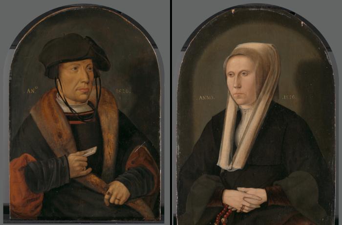 16e -eeuws brouwersechtpaar. Portretten van Willem Syvertsz. Backer (1499-1536) en Gheertge Jan Oomendr. (1497-1592), vervaardiger onbekend. Collectie Amsterdam Museum 