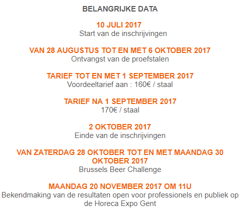 Brussels Beer Challenge - Belangrijke data