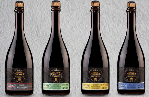 Hertog Jan Grand Prestige Vatgerijpt met van links naar rechts: Bourbon, Jeneverbes, Vanille en VOC