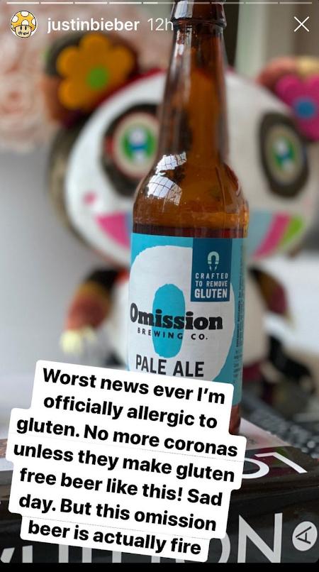Justin Bieber glutenallergie // Bron: instagram @justinbieber
