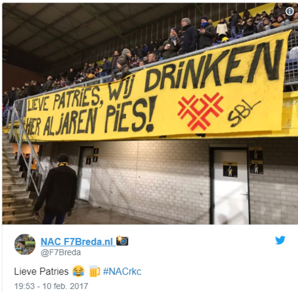NAC supporters drinken pies / bron: Twitter @F7Breda