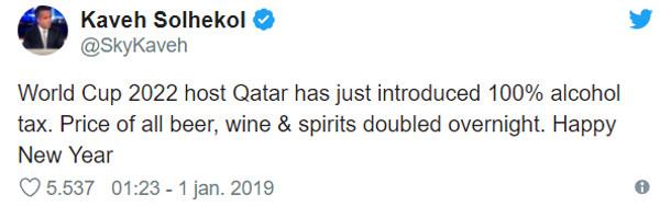 Twitteraar bezorgt om bierprijzen Qatar