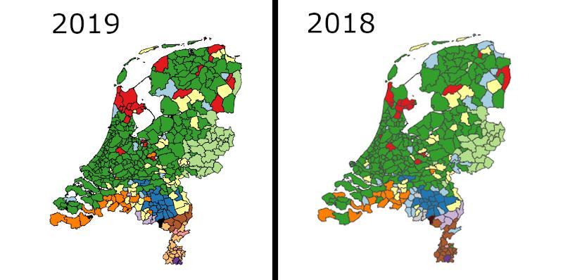 Distributieaandeel pilsmerken in de horeca in 2019 en 2018