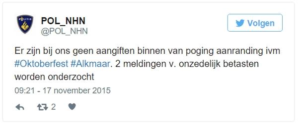 reactie politie op vermoedelijke aanrandingen Oktoberfest alkmaar