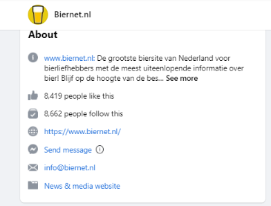 Biernet op Facebook