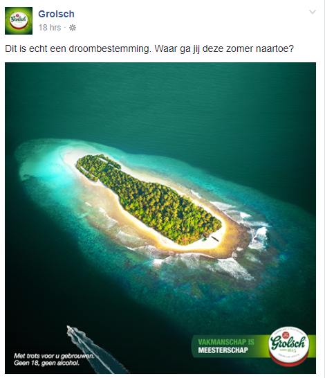 Grolsch Facebook post: Beugelfles eiland Grolsch Facebook post: Beugelfles eiland