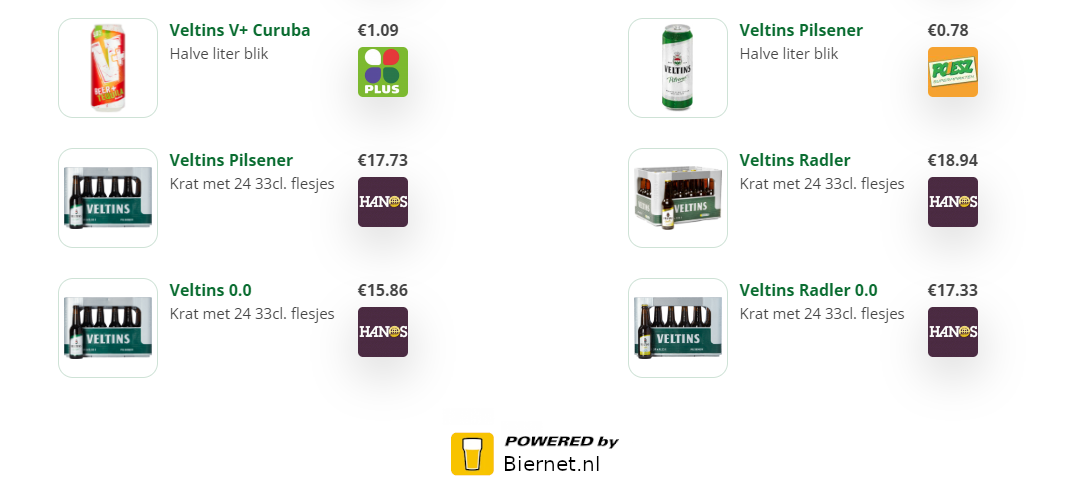 Tabel voor pakket veltins