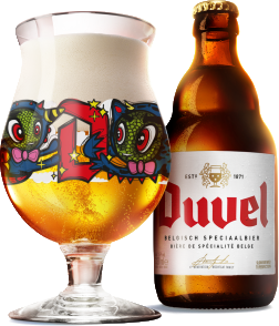 duvel collection bierglas door loes van delft en flesje duvel