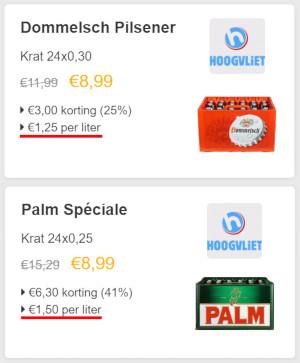Bierprijzen per liter Bierprijzen per liter