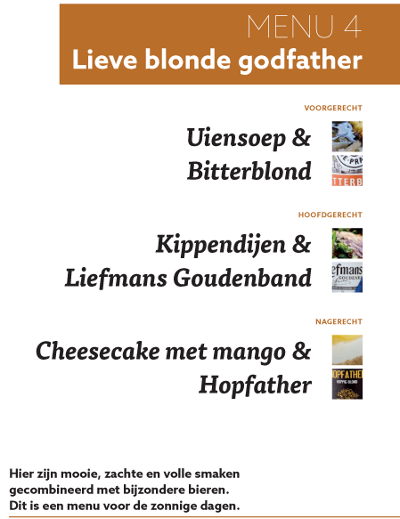 Voorbeeld van een menu in Proef Bier Voorbeeld van een menu in Proef Bier