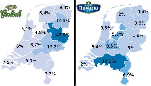 Marktaandeel Grolsch en Bavaria in verschillende provincies Marktaandeel Grolsch en Bavaria in verschillende provincies