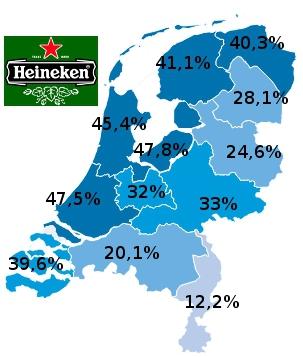 Marktaandeel Heineken in verschillende provincies Marktaandeel Heineken in verschillende provincies