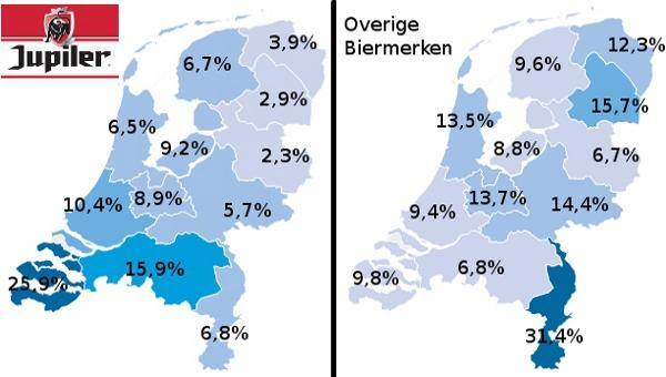 Marktaandeel Jupiler en overige biermerken per provincie Marktaandeel Jupiler en overige biermerken per provincie