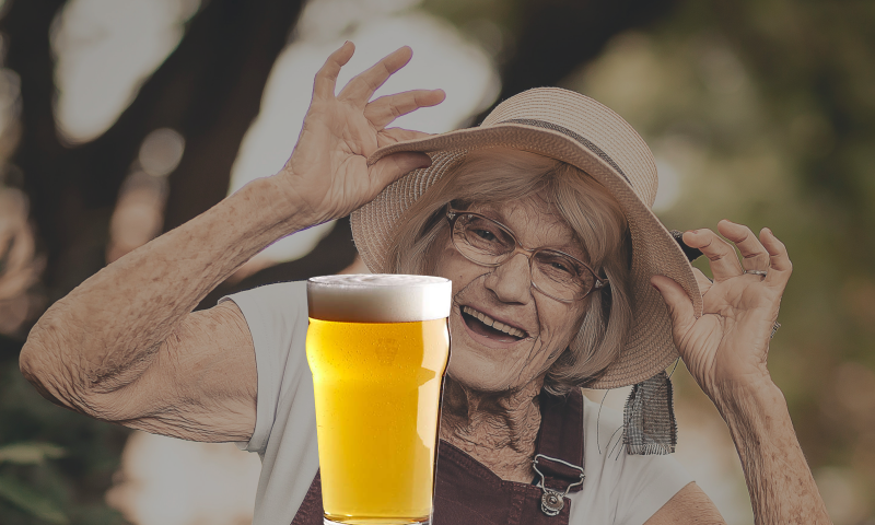 Oma met bier