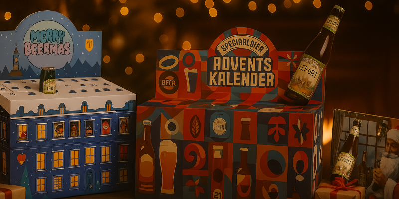 Verschillende bieradventskalenders in een sfeervolle setting