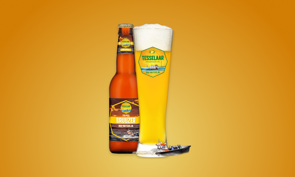 Tesselaar Bruuzer bier flesje en glas