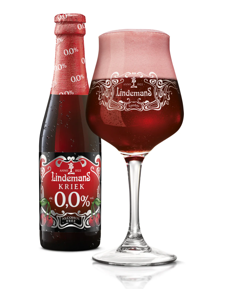 Lindemans Kriek 0,0% flesje en glas