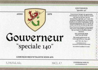 Oude etiket toen het bier nog Gouverneur Speciale 140 heette Oude etiket toen het bier nog Gouverneur Speciale 140 heette