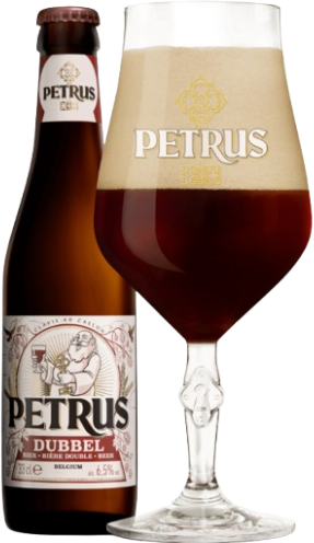 Petrus Dubbel flesje en glas Petrus Dubbel flesje en glas