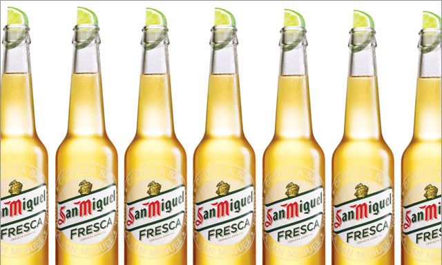 San Miguel Fresca flesjes met limoen in de hals