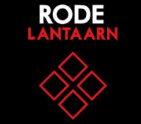 Logo met witte tekst 'Rode' en rode tekst 'Lantaarn' boven rode diamantsymbool op zwarte achtergrond.