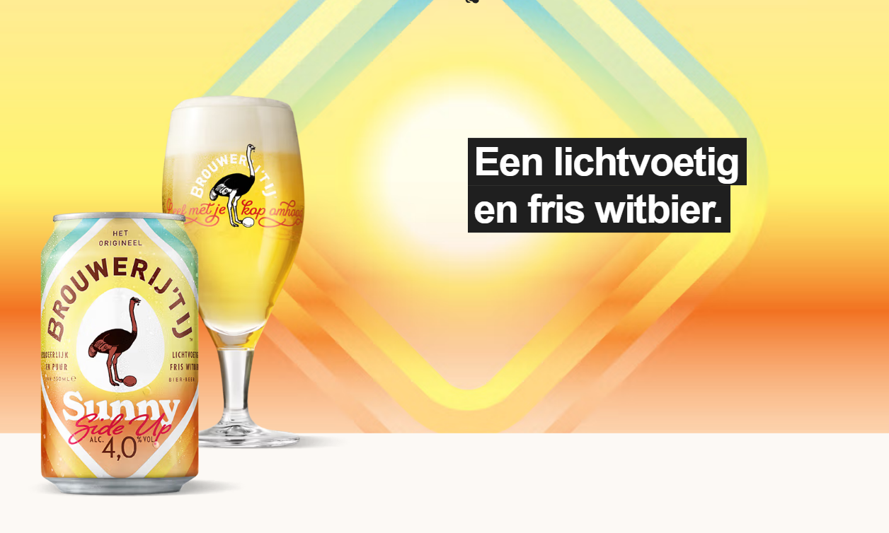 Blik en glas Brouwerij 't IJ Sunny Side Up met kleurrijke achtergrond.