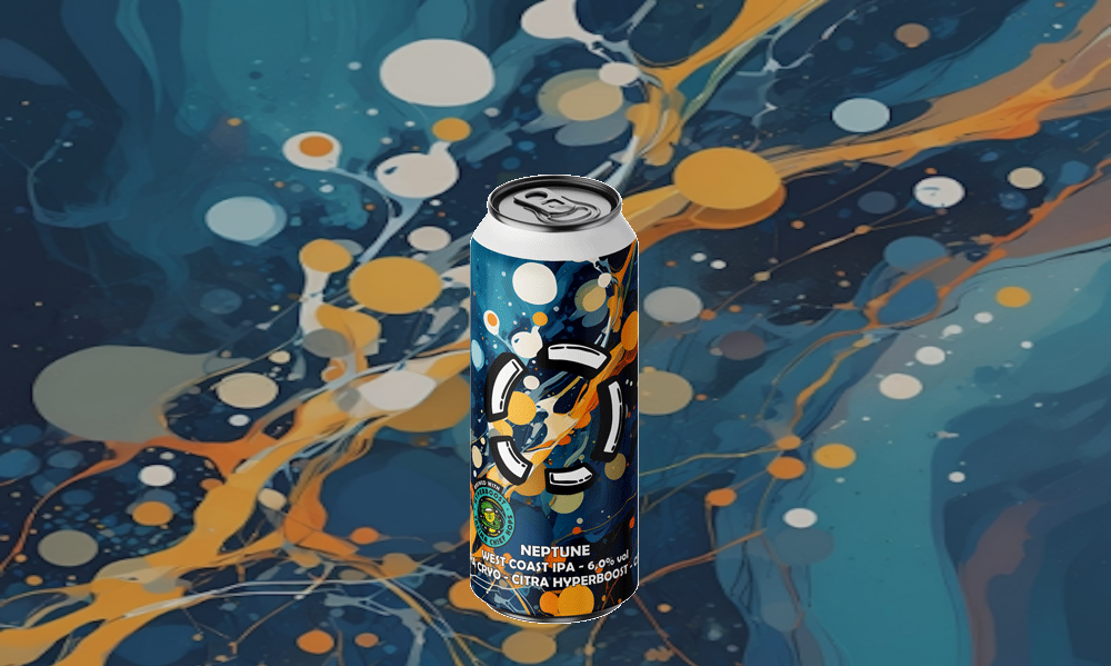 Een blikje met kleurrijk abstract ontwerp op een bijpassende achtergrond.