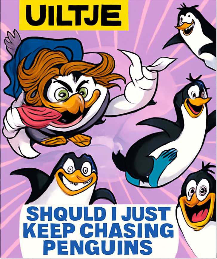 Etiket van Uiltje Should I just keep Chasing Penquins