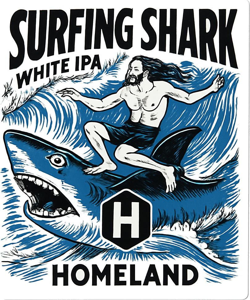 Etiket van Homeland Surfing Shark