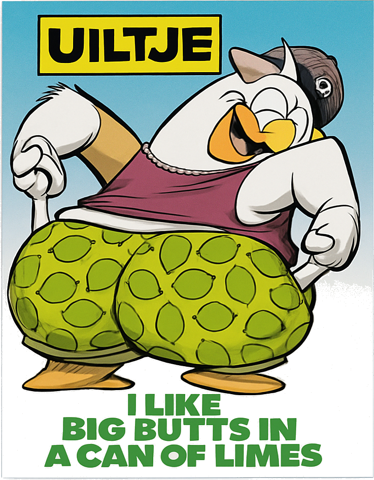 Etiket van Uiltje I like Big Butts in a Can of Limes