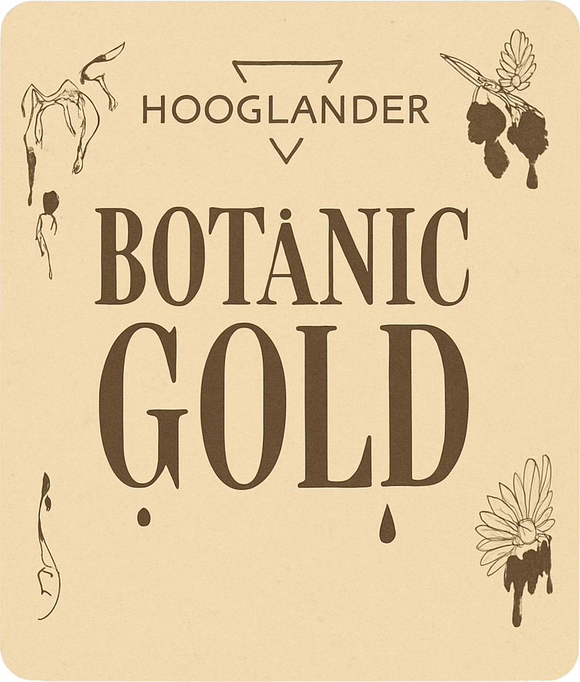 Etiket van Hooglander Botanic Gold