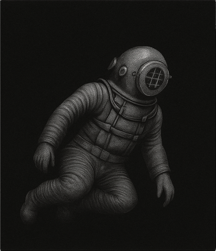 Etiket van White Dog Resting At the Bottom of the Ocean