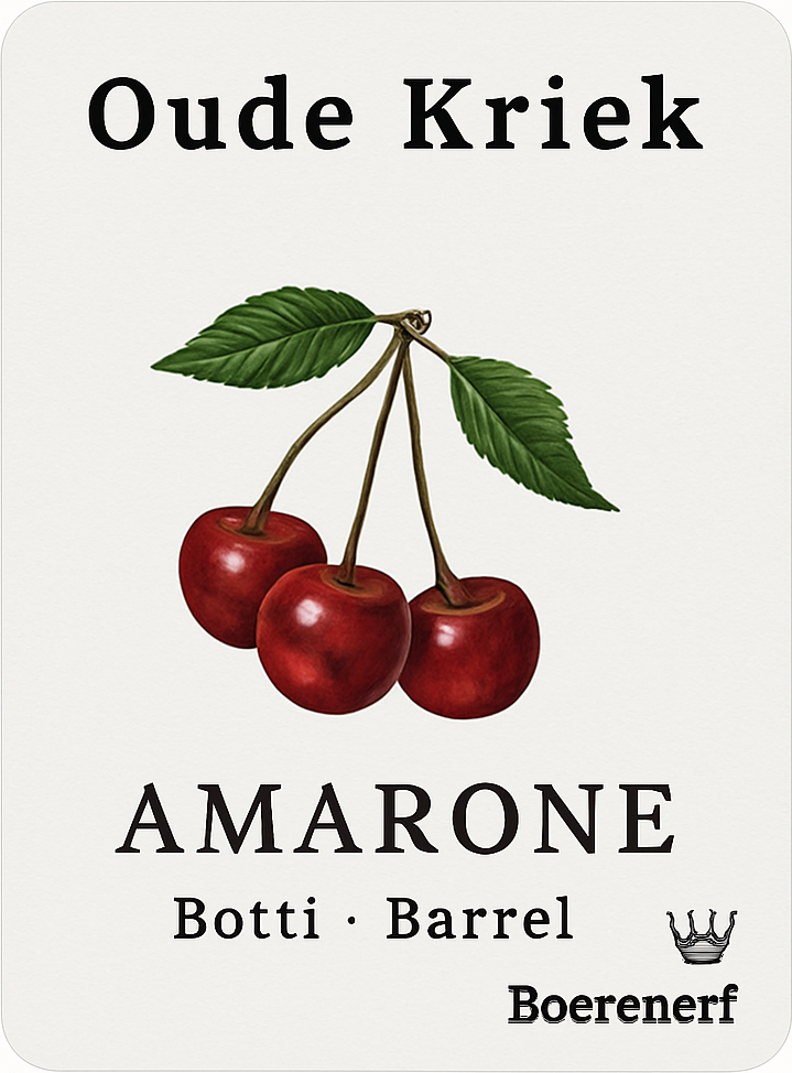 Etiket van Boerenerf Kriek Amarone