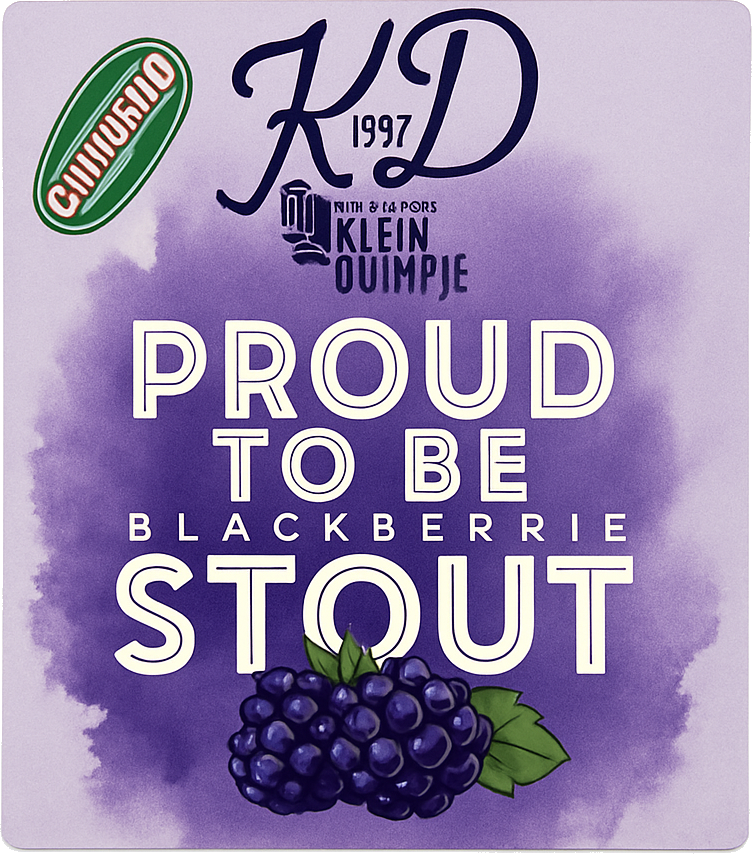 Etiket van KD Proud To Be Blackberrie Stout Glutenvrij