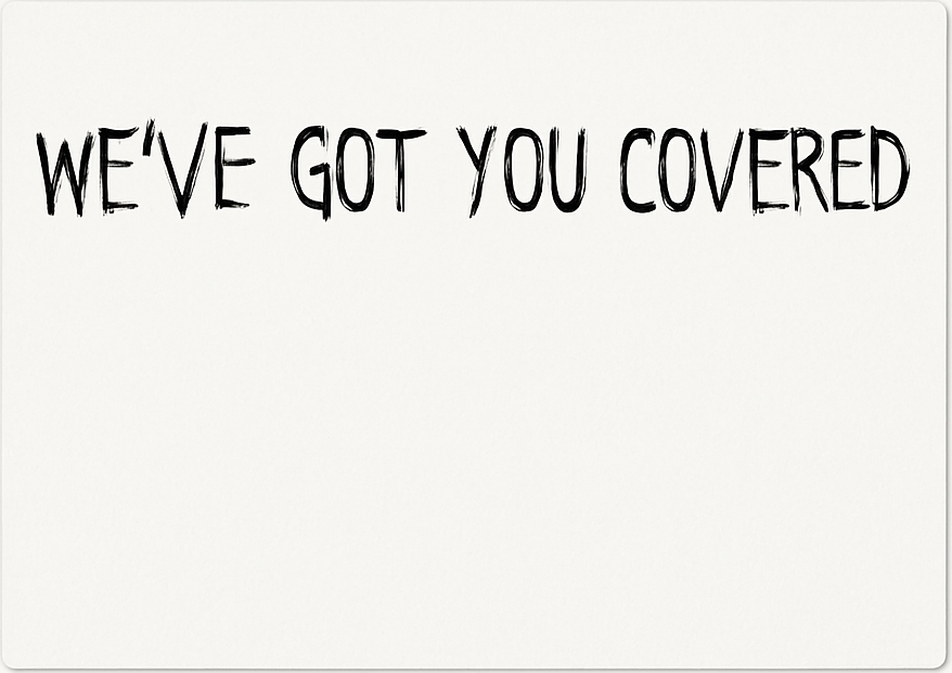 Etiket van Klere Boght We've got you Coverd