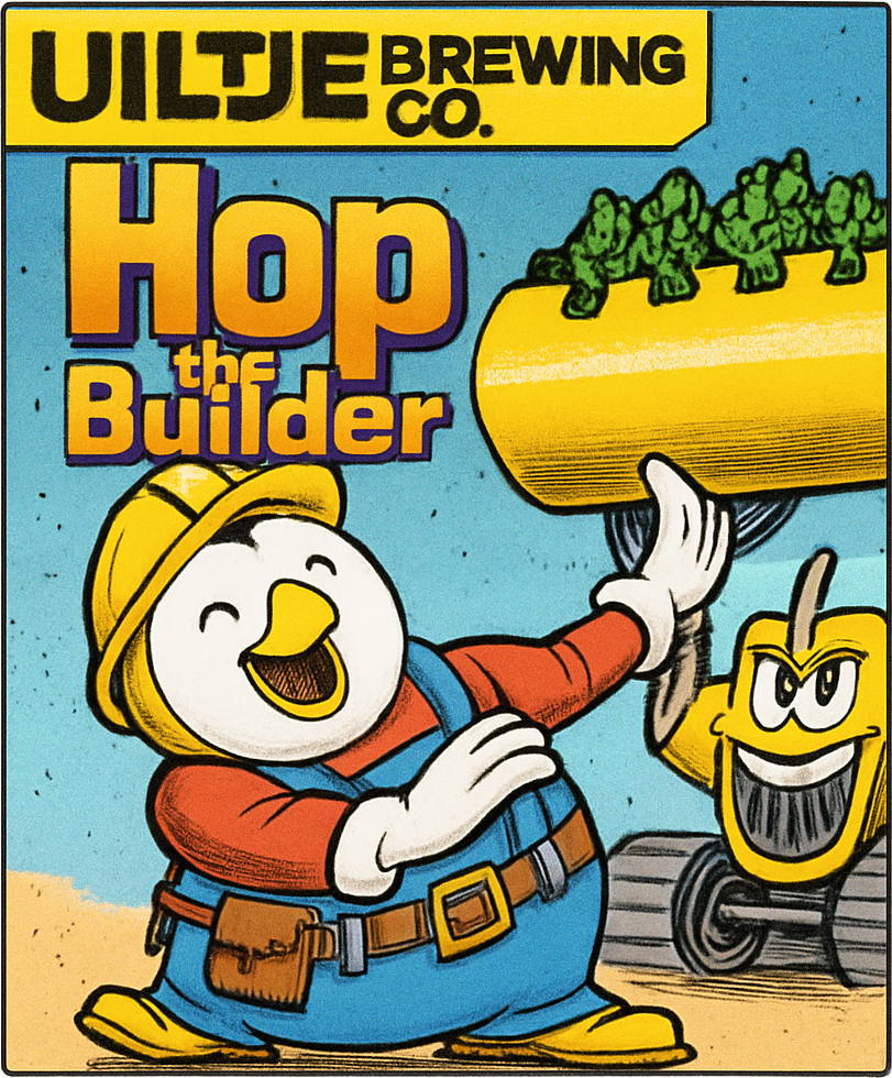 Etiket van Uiltje Hop The Builder