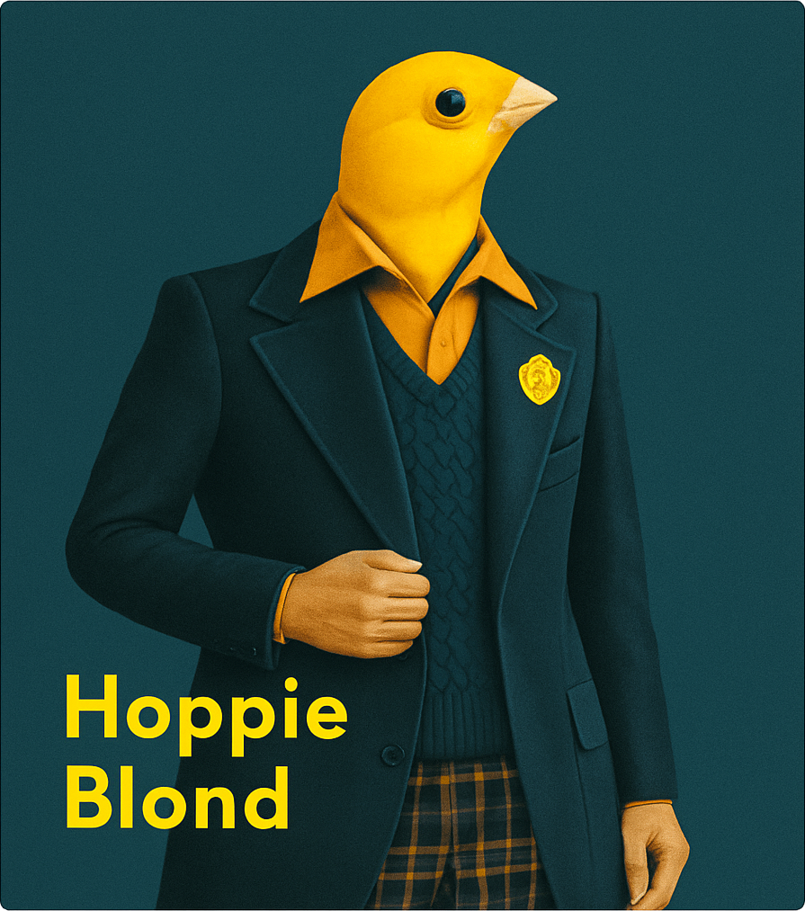 Etiket van De Gele Kanarie Hoppie Blond