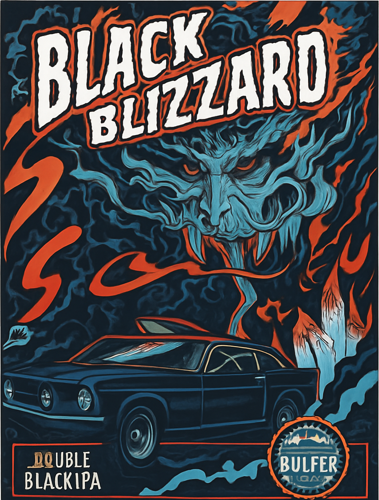 Etiket van Pulfer Black Blizzard Dubbele Black IPA