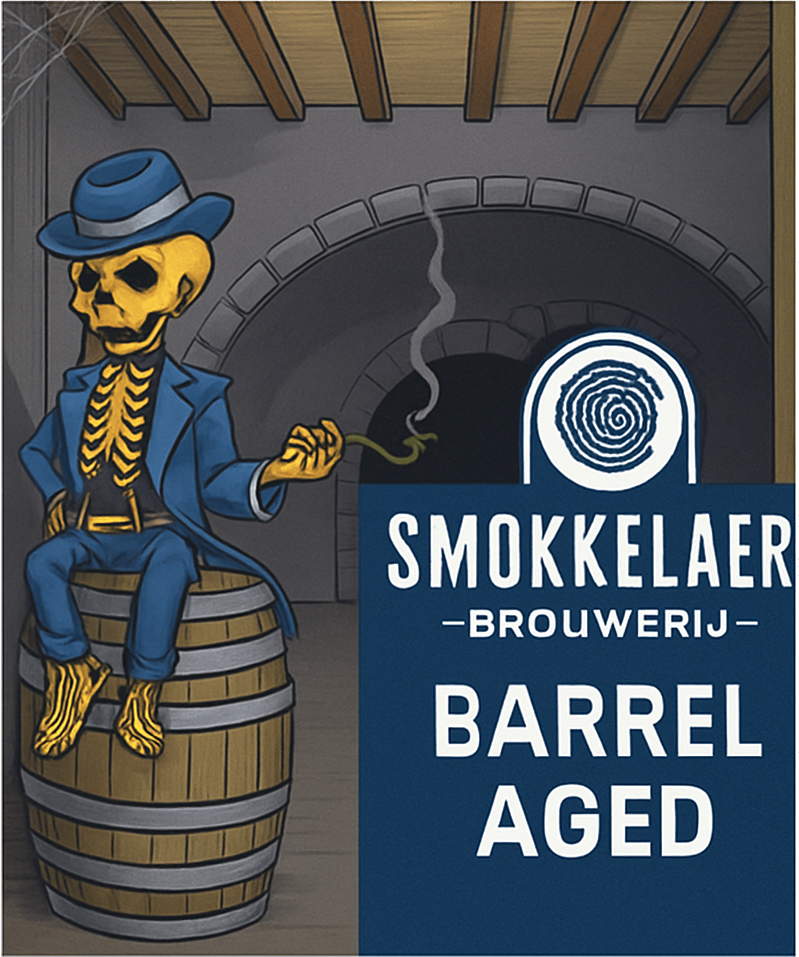 Etiket van Smokkelaar Barrel Aged Quadrupel Cognac 1985