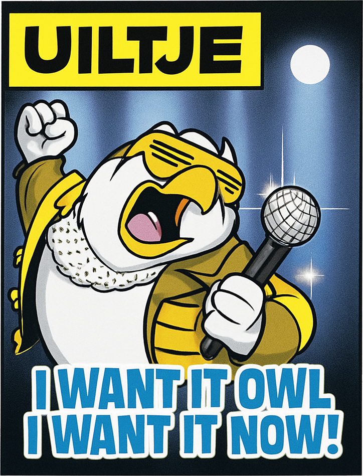 Etiket van Uiltje I Want It Owl, I Want It Now!