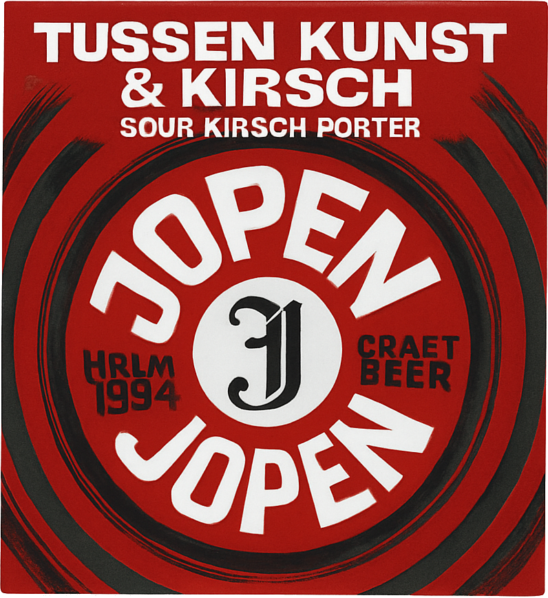 Etiket van Jopen Tussen Kunst en Kirsch