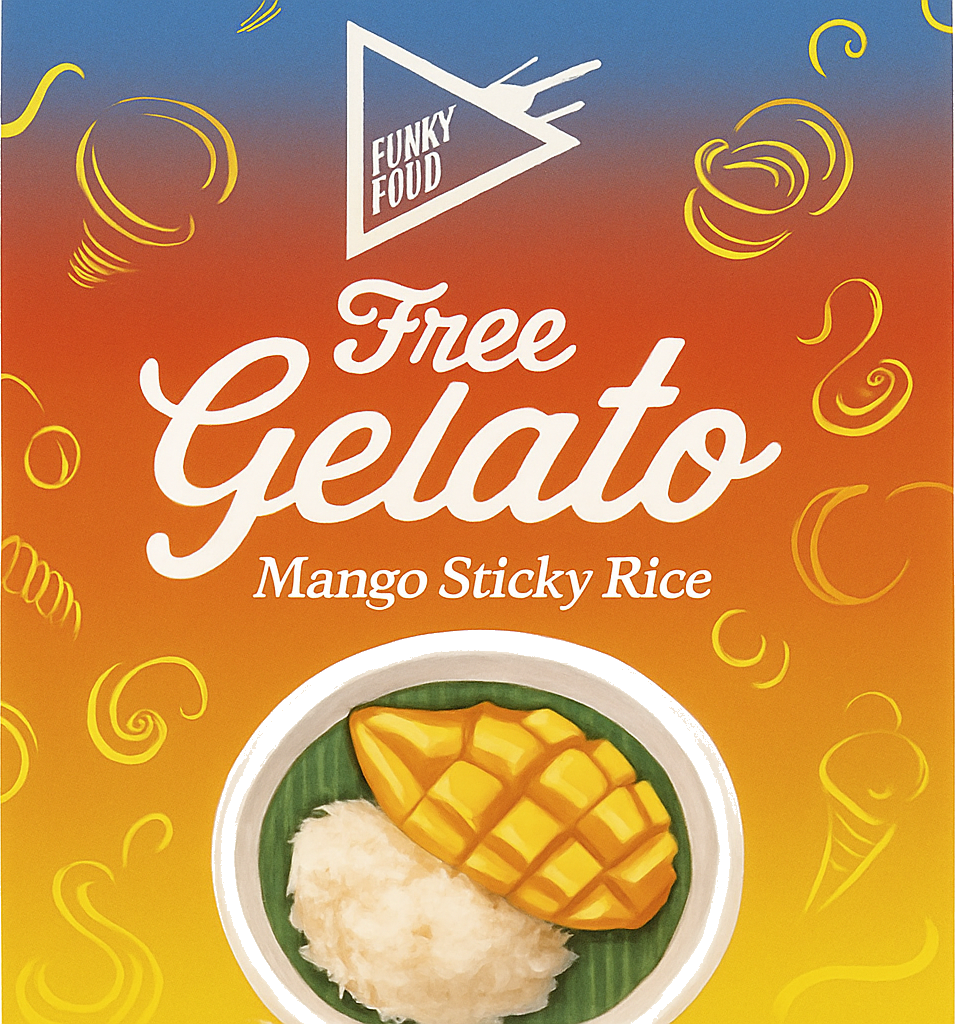 Etiket van Funky Fluid Free Gelato Mango Sticky Rice