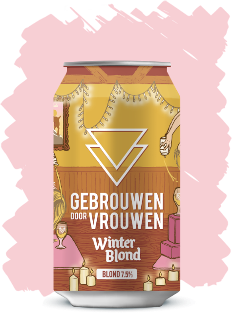 Blik Gebrouwen door Vrouwen Winter Blond bier voor een roze penseelvlak.