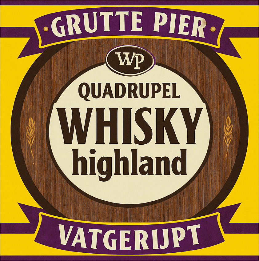 Etiket van Grutte Pier Vatgerijpt Quadrupel Whisky Highland