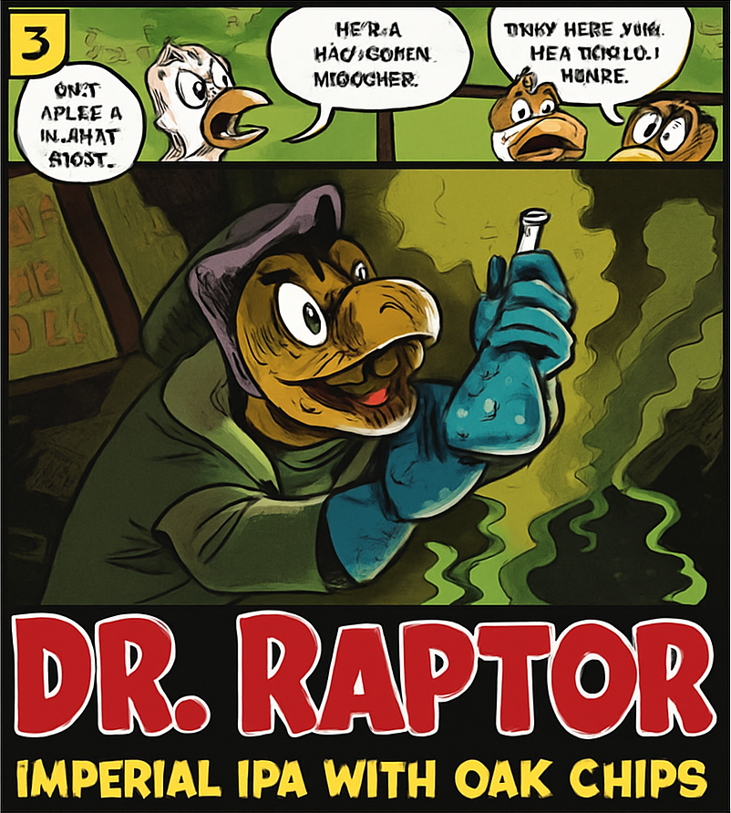 Etiket van Uiltje Dr. Raptor with Oak