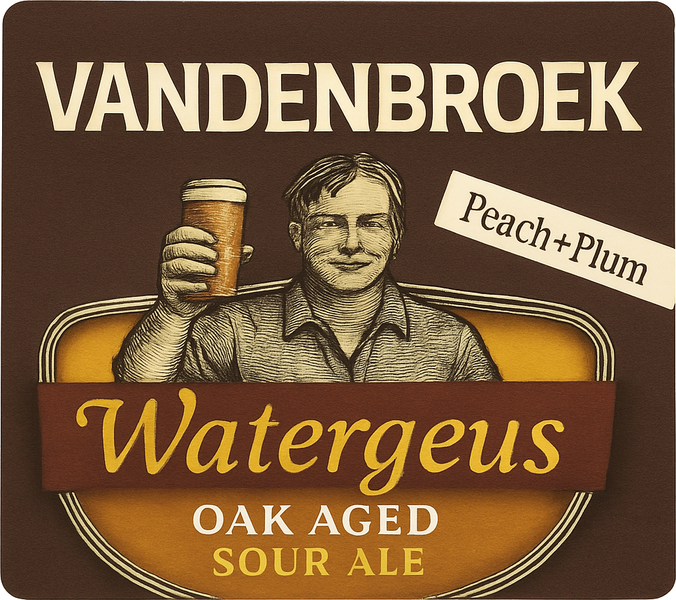 Etiket van Vandenbroek Watergeus Peach + Plum